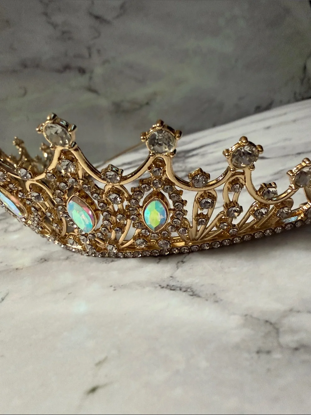 Gold Tiara with Iridescent Rhinestone Accents NWT